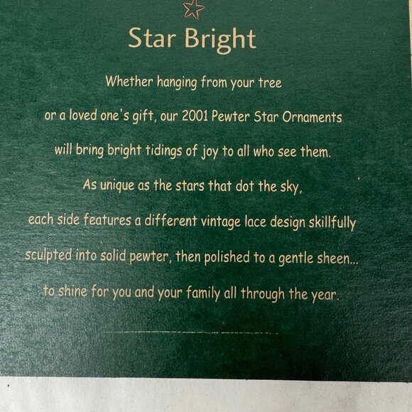 New 2001 Longaberger Pewter Star Ornament Set Of 3 Red Ribbon In Original Box - Picture 8 of 12